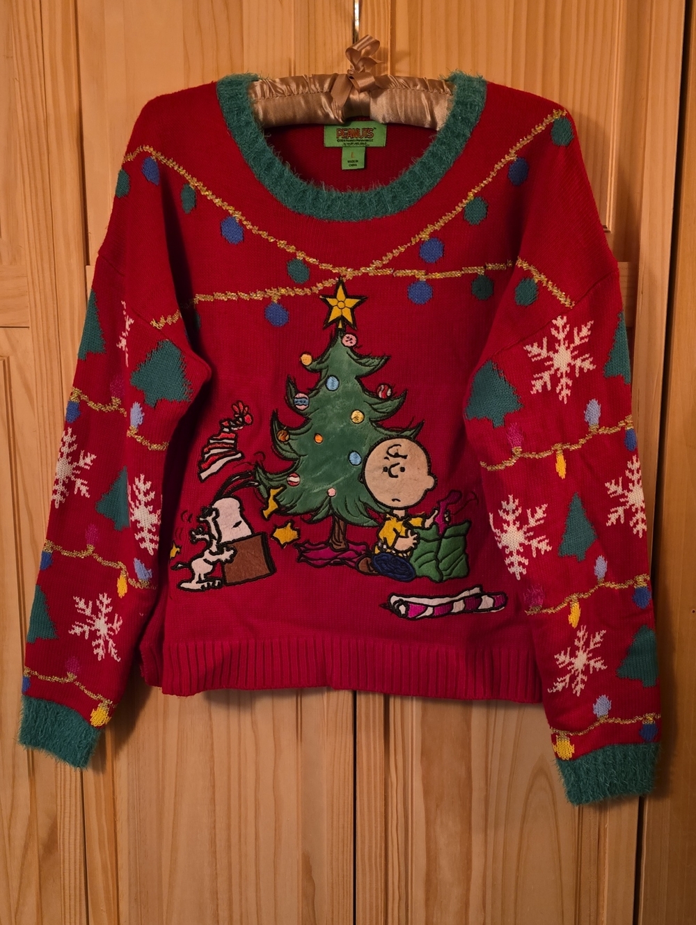 Peanuts Red Charlie Brown & Snoopy Christmas Tree Sweater